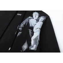OW portrait oil painting pattern pullover hooded sweater