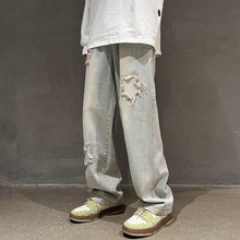 Men Jeans Summer Broken Loose Straight-Leg Wide-Leg Pants