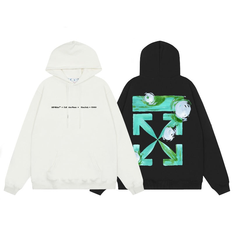 OW Swirl Flower Arrow Pattern Pullover Hooded Sweater