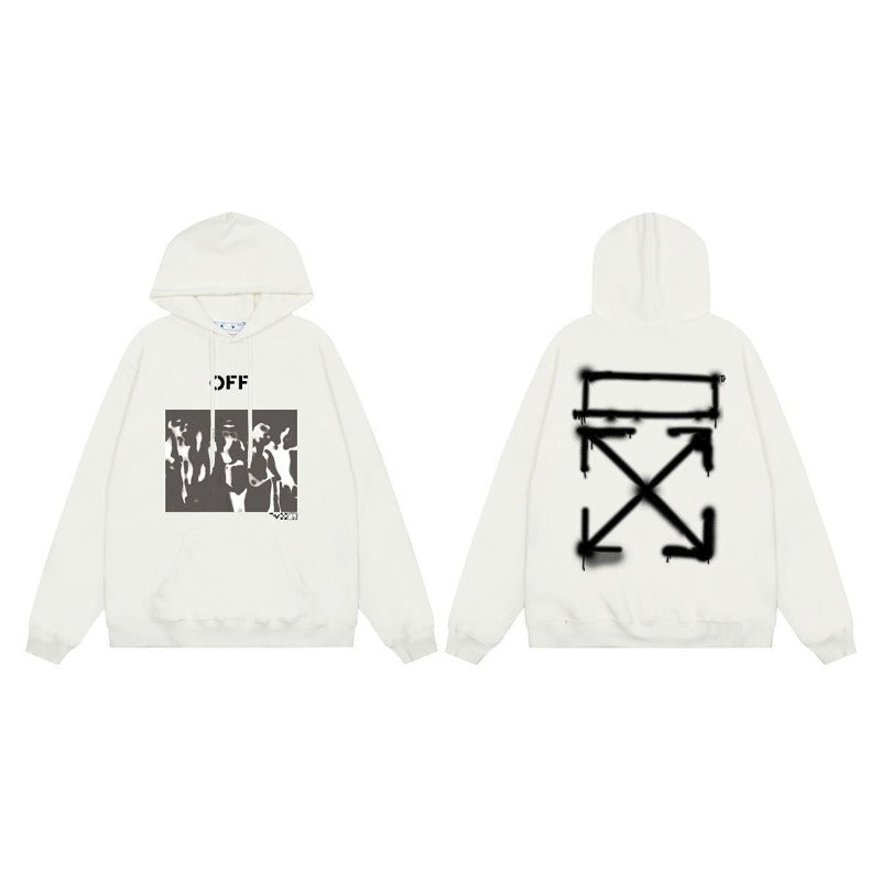 OW Blur Portrait Arrow Pattern Pullover Hooded Sweater