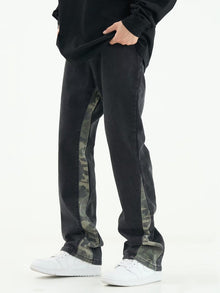 Men Jeans Camouflage Stitching Jeans Men's Spring Straight-Leg Pants Casual Trousers