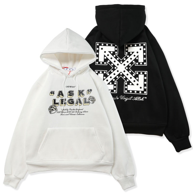 OW dotted letter arrow pattern fleece hooded sweater