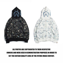 Bathing Ape Bape Hoodie Starry Sky Sweater Black and White Starry Sky Blue Shark Hat Printed Casual Hooded Sweater