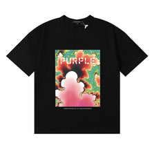 Purple T Shirts Brocade Safflower Green Plant Printing Cotton Casual Short Sleeve Men and Women