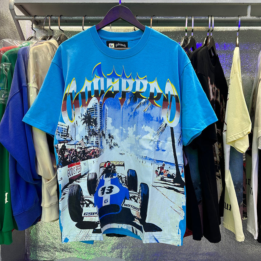 Godspeed T Shirts Beach Road Racing Printed Cotton Casual Short Sleeves Men and Women