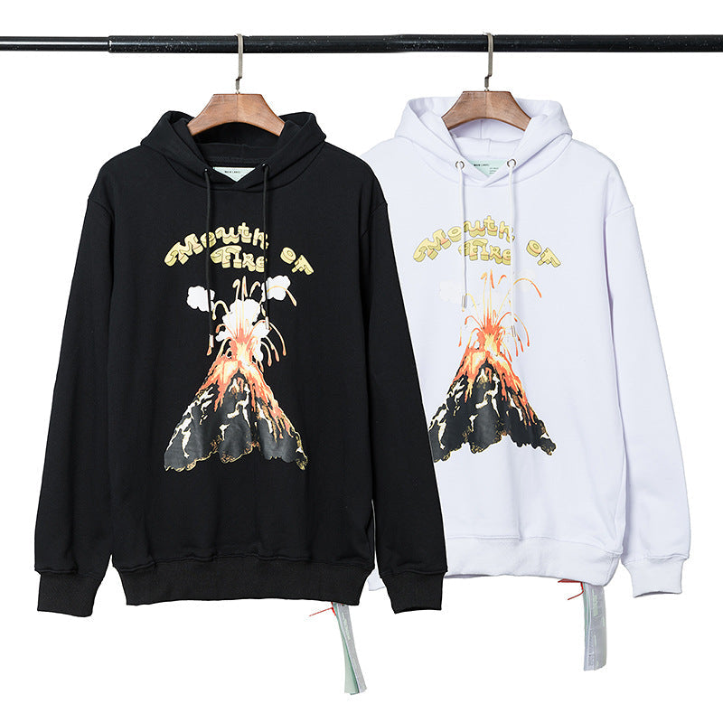 Off White hoodie New volcanic eruption personalized print casual loose hoodie