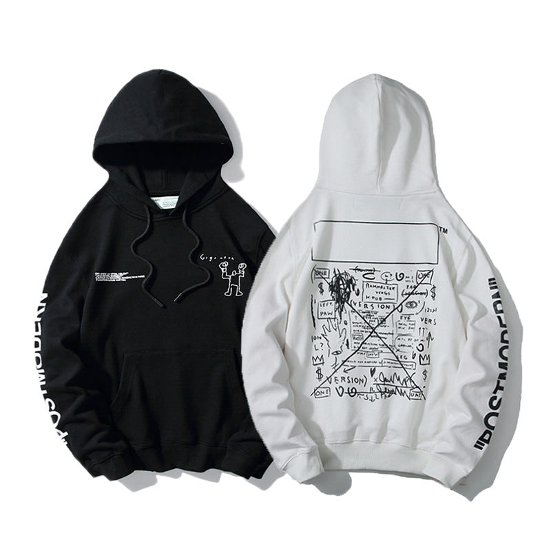 Off White hoodie spoof robot graffiti arrow cotton pullover hooded