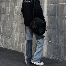 Men Jeans Washed Old Baggy Straight Trousers Contrast Color Tie-Dye Denim Trousers