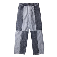 Men Jeans Washed Old Baggy Straight Trousers Contrast Color Tie-Dye Denim Trousers