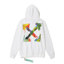 Off White hoodie Multicolored Leaf Arrow Pattern Crew Neck Hoodie