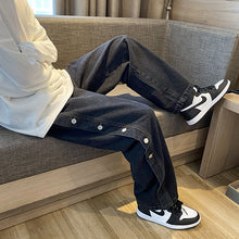Men Jeans Loose Hong Kong Style Breasted Denim Trousers Straight Wide Leg Pants