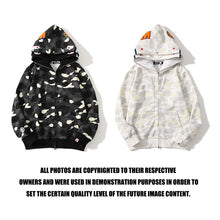 Bathing Ape Bape Hoodie Shark Head Embroidery Luminous Spot Camouflage Double Hood Brushed Hoody Men and Women