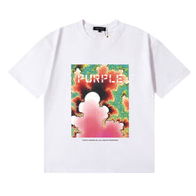 Purple T Shirts Brocade Safflower Green Plant Printing Cotton Casual Short Sleeve Men and Women