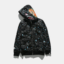Bathing Ape Bape Hoodie Autumn and Winter Men's Shark Luminous Camouflage Brushed Shark Sweater Men's Hooded Casual Coat
