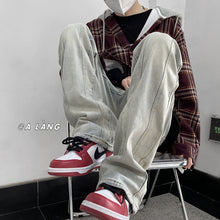 Men Jeans Loose Straight Hiphop Draping Rivet Overalls