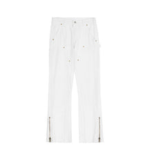 Men Jeans Zipper Slit Slightly Flared Casual Pants Loose Cargo Pants