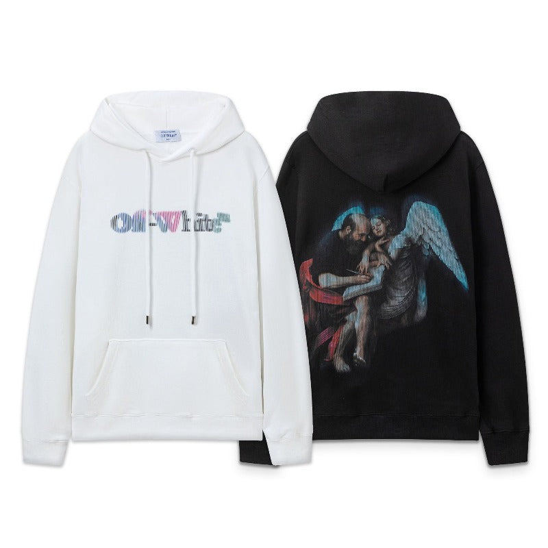 OW angel oil painting pattern pullover hooded sweater
