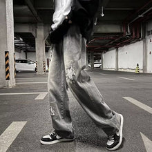 Men Jeans Oldschool Ripped Jeans Men's Summer Loose Straight P Pants
