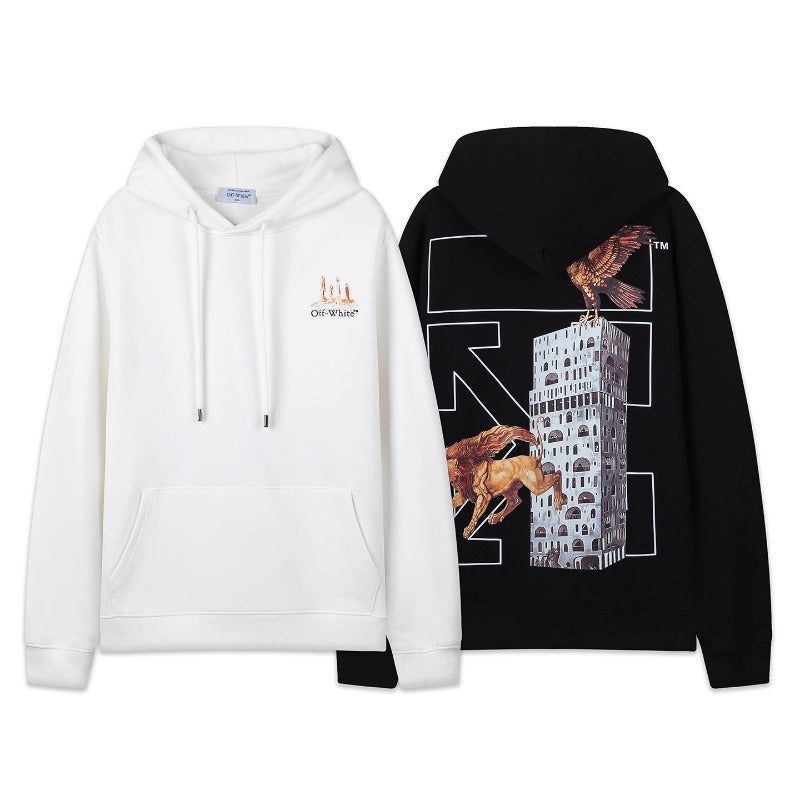 OW Lion Eagle Arrow Pattern Pullover Hooded Sweater