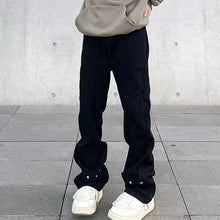 Men Jeans Black Buckle Jeans Baggy Straight Trousers