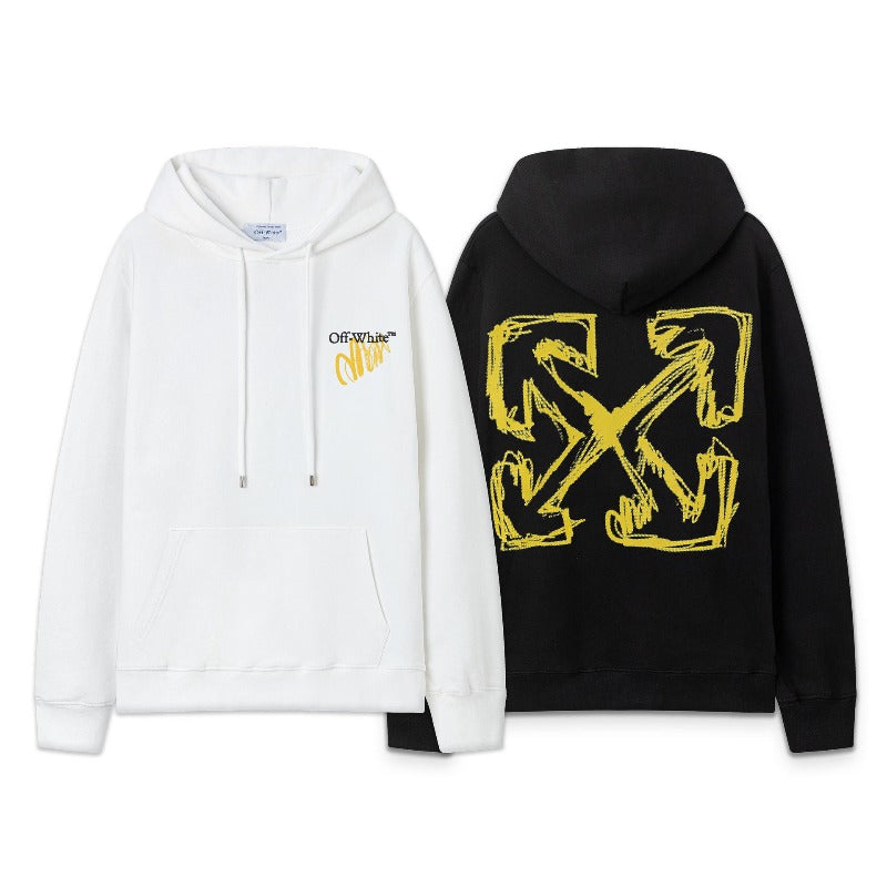 OW Whirlwind Letter Arrow Pattern Pullover Hooded Sweater