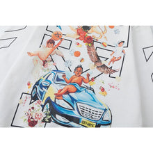 OW Angel Car Pattern Pullover Hooded Sweater