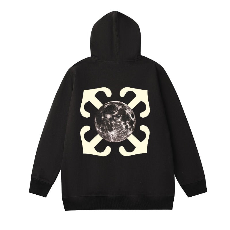 OW Saturn Arrow Pattern Pullover Hooded Sweater