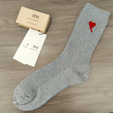 Ami Socks Rice peach heart black and white gray double needle embroidery tall tube casual solid color