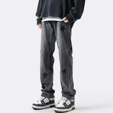 Men Jeans XINGX Printed Jeans Retro Loose Straight-Leg Wide-Leg Pants