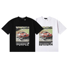 Purple T Shirts Racing Poster Printing Cotton Casual Short Sleeves Men and Women
