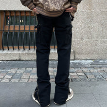 Men Jeans Zipper Slit Casual Pants Loose Straight Bootcut Pants