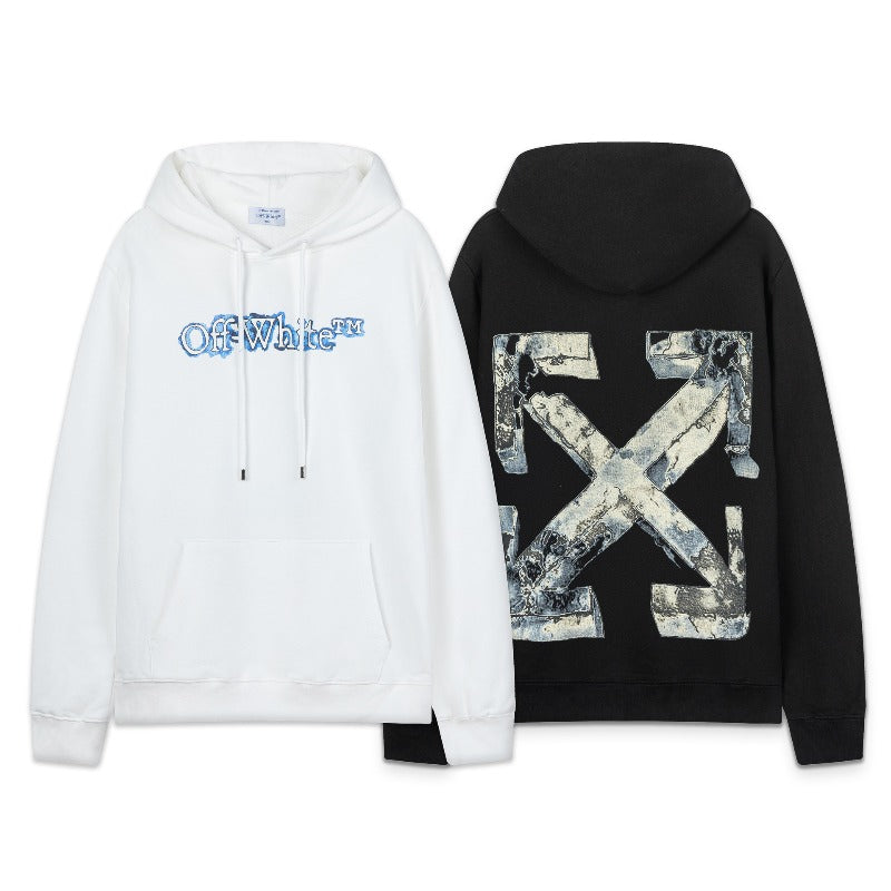 OW three-dimensional square arrow pattern pullover hooded sweater