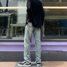 Men Jeans Washed Distressed Straight Jeans Loose Retro Trousers