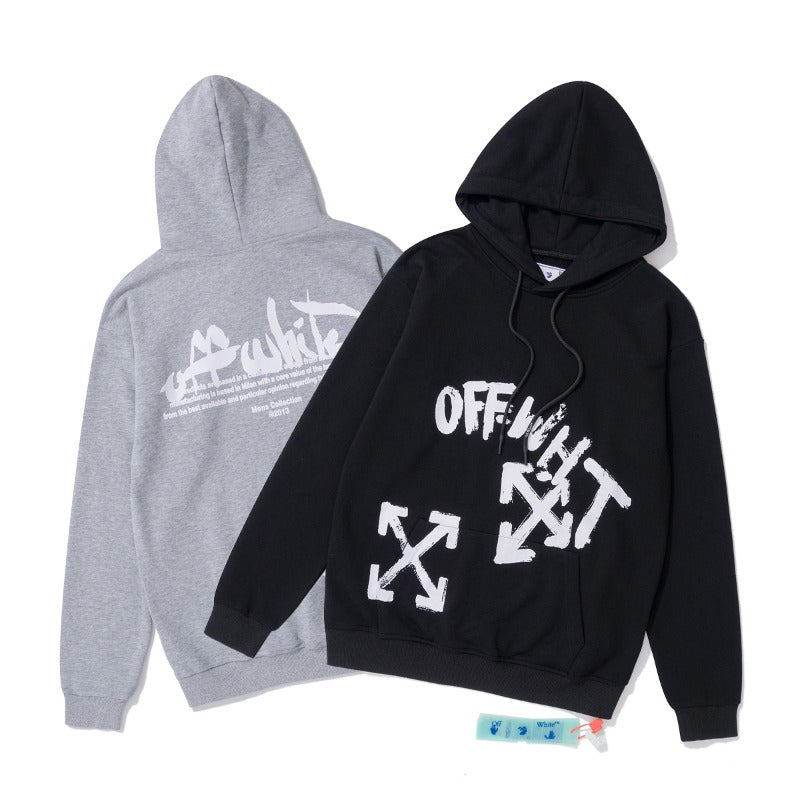 OW Square Letter Arrow Pattern Hooded Sweater