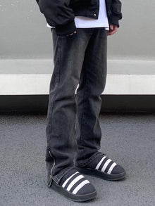Men Jeans Vintage Slim Jeans Men Zipper Slit Loose Straight-Leg Pants