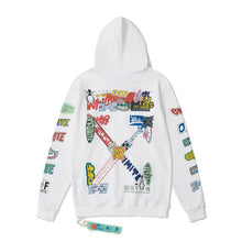Off White hoodie Slogan Cartoon Arrow Pattern Pullover Hood