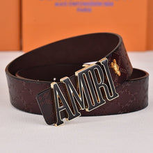 Amiri Belt dark brown cross grain Golden deer logo