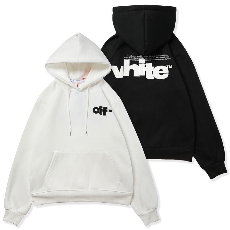 OW large letter print pattern fleece hooded sweater