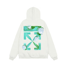 OW Swirl Flower Arrow Pattern Pullover Hooded Sweater