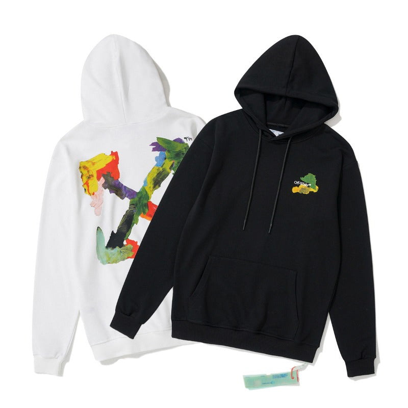 Off White hoodie Multicolored Leaf Arrow Pattern Crew Neck Hoodie