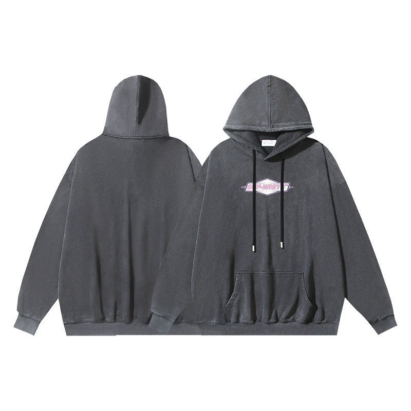 OW letter printing pattern washing water old hooded sweater