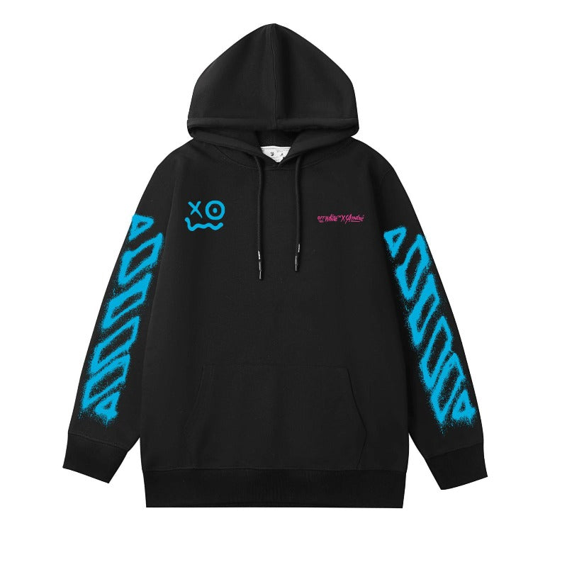 OW cartoon inkjet arrow pattern hooded sweater