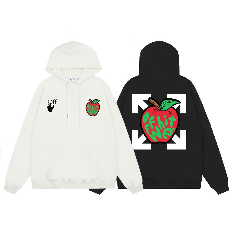 OW Apple Alphabet Arrow Pattern Pullover Hooded Sweater