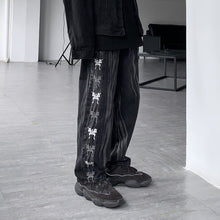 Men Jeans Retro Gradient Butterfly Embroidery Loose Washed-out Straight Wide Leg Pants
