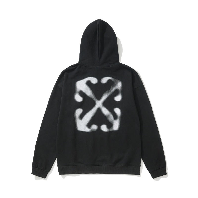 OW Fuzzy Arrow Pattern Pullover Hooded Sweater