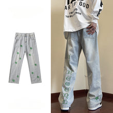 Men Jeans Embroidered Jeans Men's Autumn Oversize Straight-Leg Pants