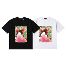 Purple T Shirts Brocade Safflower Green Plant Printing Cotton Casual Short Sleeve Men and Women