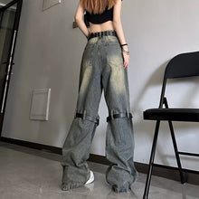 Men Jeans Washed Distressed Pants Ripped Jeans Straight-Leg Pants
