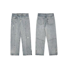 Men Jeans Embroidered Breasted Casual Trousers Loose Hip Hop Jeans