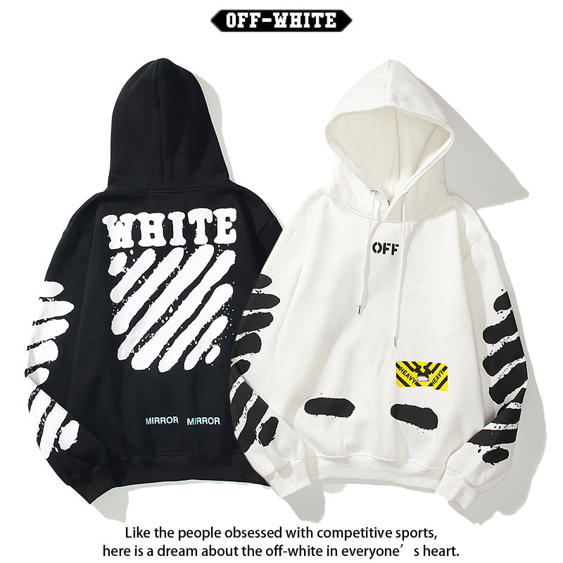 Off White hoodie 喷墨字母箭头图案加绒连帽